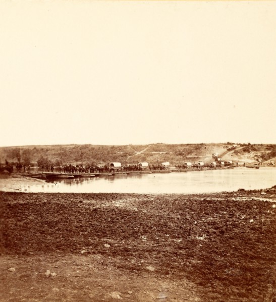 Wagon train crossing the Rappahannock River, US, USA, America, Vintage photography