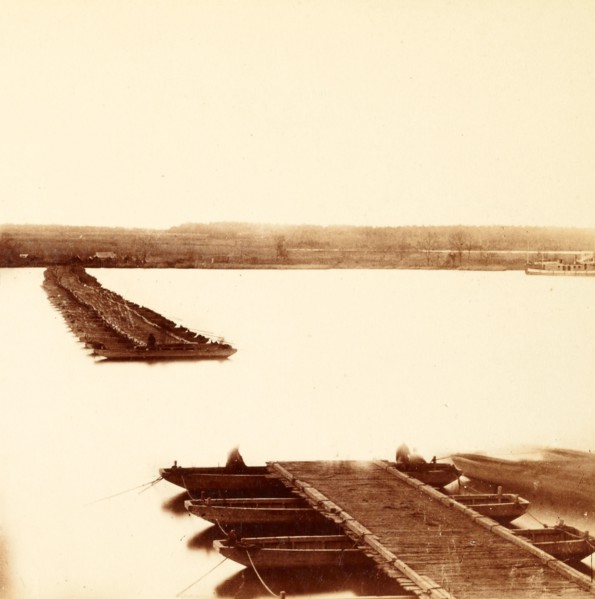 Pontoon bridge opened for steamers, US, USA, America, Vintage photography