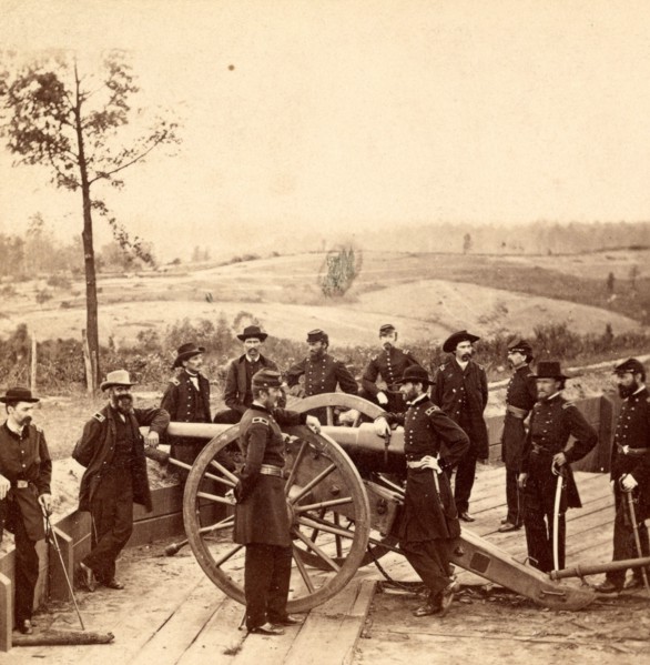 Maj. Gen. Sherman and staff. This view was taken in the trenches before Atlanta, Ga., US, USA,