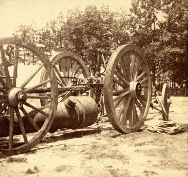 Same gun and sling cart as shown in no. 1051, showing how the gun is slung under the cart, US, USA,