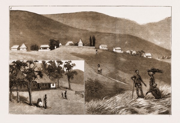 THE RESTORATION OF CETEWAYO: 1. Emangete, Chief Dunn's Residence, Zululand. 2. St. Andrew's Mission