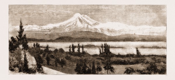MOUNT BAKER AND SAN JUAN ISLAND AS SEEN THROUGH A FIELD GLASS FROM GOVERNMENT HOUSE, VICTORIA,