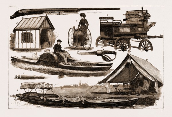 THE SPORTSMAN'S EXHIBITION AT THE AGRICULTURAL HALL, ISLINGTON, LONDON, UK, 1883: 1. Punt Gun. 2. A