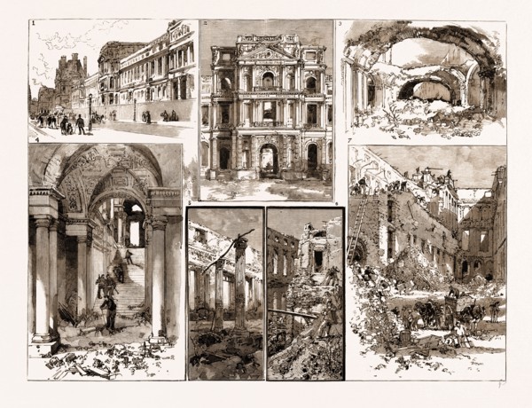 PARIS, THE DEMOLITION OF THE TUILERIES, FRANCE, 1883: 1. A General View. 2. The Central Pavilion. 3