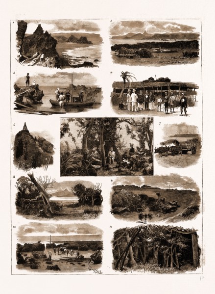 VIEWS AT THE SOUTH CAPE OF FORMOSA, 1883: 1. A Coral Beach on the South-East Coast. 2. The Bay at