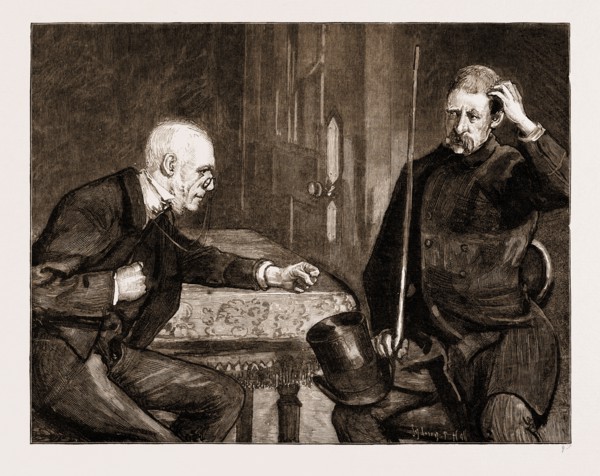 LIKE SHIPS UPON THE SEA, DRAWN BY SYDNEY HALL, 1883; "When Joshua Higgins says a thing he means it
