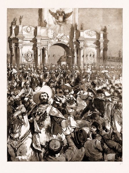 THE CORONATION OF THE CZAR OF RUSSIA, 1883: HERALDS SCATTERING THE IMPERIAL PROCLAMATION
