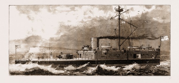 THE NEW STEEL ARMOUR-PLATED TURRET-SHIP, H.M.S. "CONQUEROR", 1883: Torpedo Port, Breakwater across
