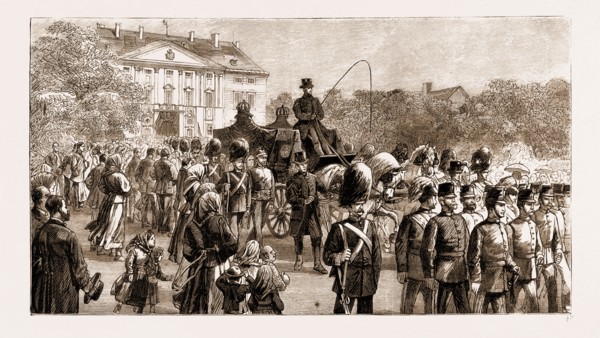 FUNERAL OF THE LATE COMTE DE CHAMBORD: THE FUNERAL PROCESSION LEAVING THE CASTLE, FROHSDORF, FOR