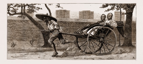 A "JINRIKSHA," RICKSHAW, OR CHINESE HAND-CARRIAGE, 1883