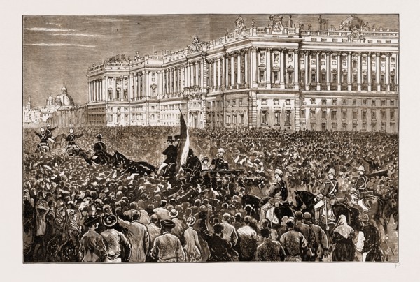 FRANCE AND SPAIN: THE RECEPTION OF KING ALFONSO AT THE ROYAL PALACE, PLAZA DEL ORIENTE, MADRID, ON