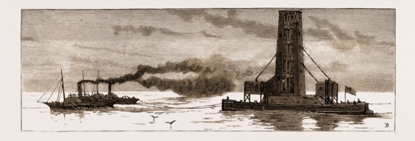 THE NEW GRAIN ELEVATOR, "INTERNATIONAL," BEING TOWED ACROSS THE NORTH SEA TO ANTWERP, 1883
