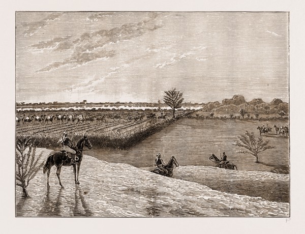 THE EXPEDITION INTO KURDUFAN, TROOPS ABOUT TO BREAK CAMP AT SUNRISE, SUDAN, 1883
