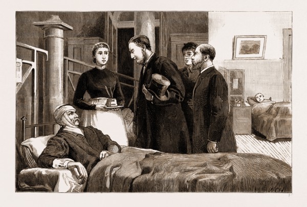 THE EXPLOSIONS ON THE UNDERGROUND RAILWAY, SIR WILLIAM HARCOURT VISITING THE WOUNDED AT ST. MARY'S