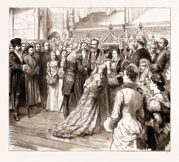 THE LORD MAYOR'S BANQUET AT THE GUILDHALL, LONDON, UK, 1883: RECEPTION OF GUESTS BY THE LORD MAYOR