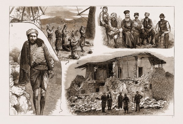 THE DISASTROUS EARTHQUAKE IN ANATOLIA, ASIA MINOR, 1883: 1. Natives at Latzata Praying for