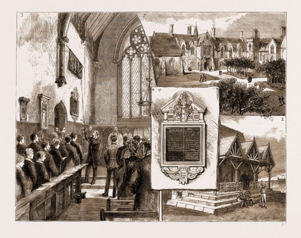 THE MEMORIAL TO THE LATE CAPTAIN GILL AT BRIGHTON COLLEGE, UK, 1883: 1. Brighton College. 2. The