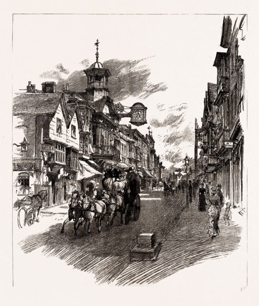THE OPENING OF THE COACHING SEASON, THE LONDON COACH PASSING DOWN HIGH STREET, GUILDFORD, UK, 1886