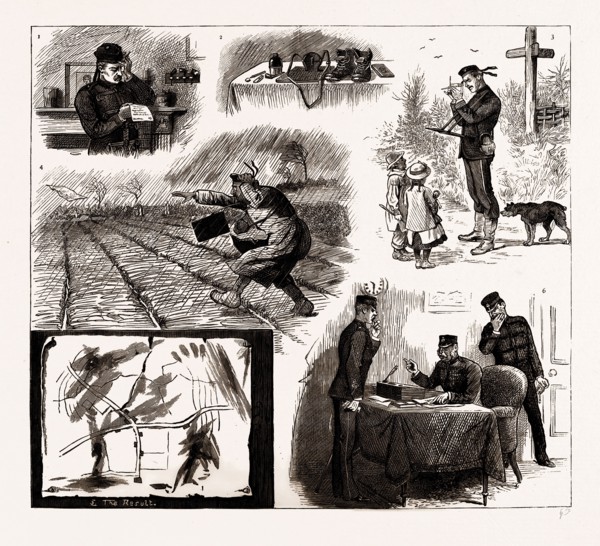 THE ANNUAL FIELD SKETCH, 1886: 1. He receives the dreaded Order. 2. And collects his Implements. 3.