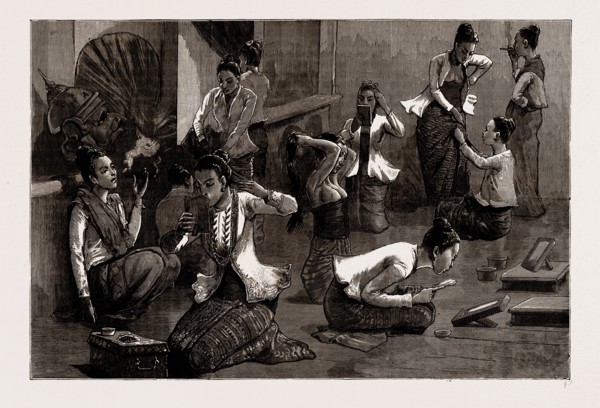 LADIES OF THE BALLET: BEHIND THE SCENES IN THE PALACE, MANDALAY, BURMA, 1886