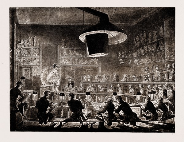 THE LIFE SCHOOL OF THE ACADEMY, SOMERSET HOUSE, UK, 1886, T. Rowlandson and Pugin