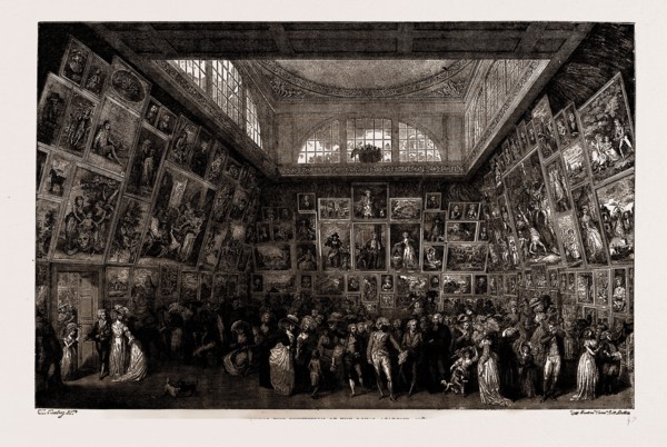 VIEWING THE EXHIBITI)N OF THE ROYAL ACADEMY, 1787, LONDON, UK