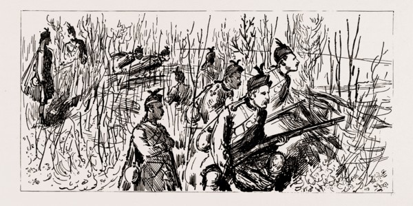 THE VOLUNTEER MANOEUVRES AT DOVER, UK, 1886: NO. I PICQUET OF THE LONDON SCOTTISH AT THE SHAM FIGHT