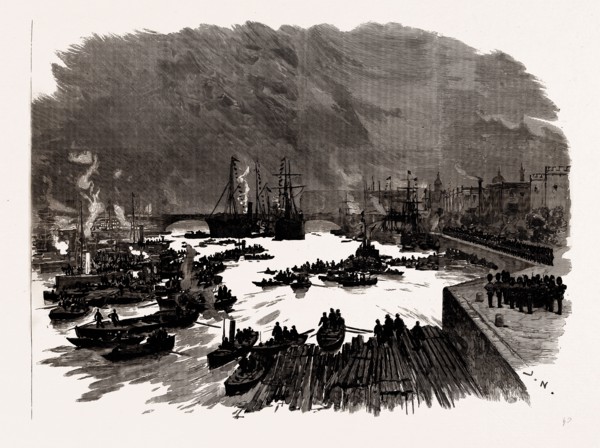 THE LAYING OF THE MEMORIAL STONE OF THE NEW TOWER BRIDGE BY THE PRINCE OF WALES: THE SCENE ON THE