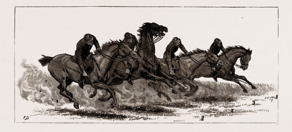 A NOVEL FEATURE AT THE ROYAL MILITARY TOURNAMENT: TENT-PEGGING BY SECTIONS, 1886
