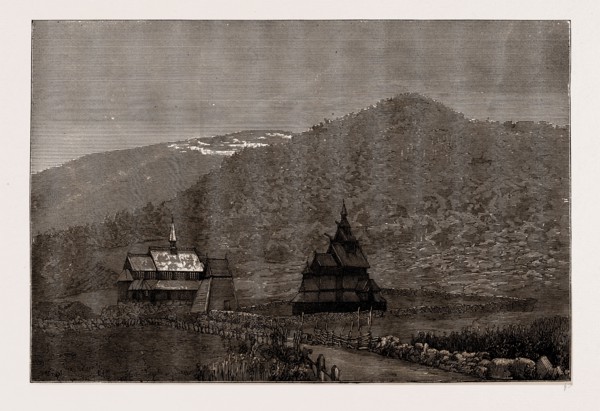 BORGUND VALLEY, WITH THE OLD CHURCH AND BELFRY, NORWAY, 1886
