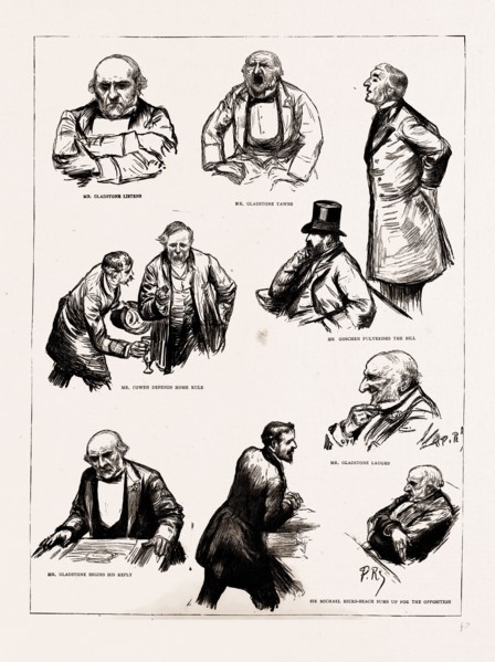 THE HOME RULE DEBATE IN THE HOUSE OF COMMONS, LONDON, UK, 1886: MR. GLADSTONE LISTENS, MR.