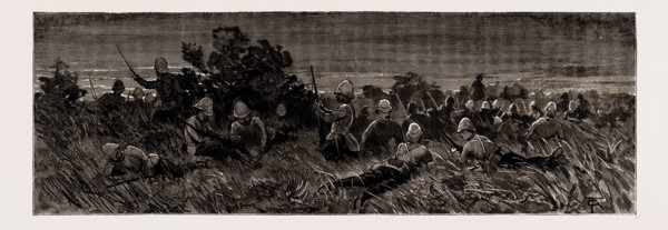 THE EXPEDITION TO UPPER BURMA, 1886: THE STORMING OF ZEEDAW: ROYAL WELSH FUSILIERS LYING DOWN IN