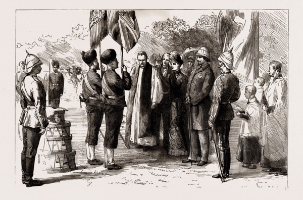 LADY DUFFERIN PRESENTING NEW COLOURS TO THE 18TH BENGAL INFANTRY AT ALIPUR, 1886
