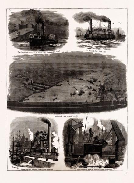 THE MERSEY TUNNEL OPENED BY THE PRINCE OF WALES, JAN. 20, UK, 1886; The First Ferry Steamer on the