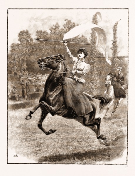 "VICTORY": LADIES TILTING AT THE RING IN TENERIFE, 1897: Tilting at the ring is a favourite