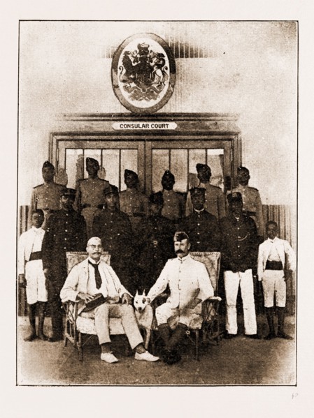 Vice-Consul Major Crawford, the Medical Officer, Customs and Officials. THE CONSULAR COURT AT