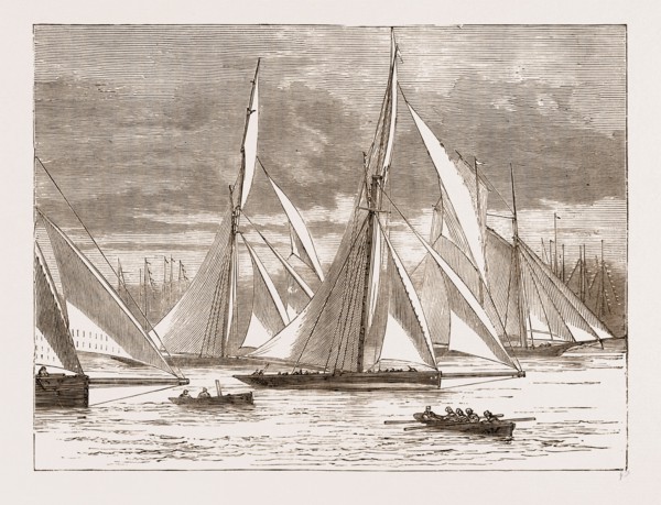 THE KRIEMHILDA  AND THE ARROWARIADNE, The Royal Yacht Squadron Regatta at Cowes, UK in 1873