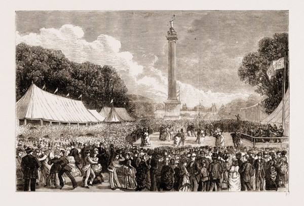 VIEW FROM THE COLUMN OF VICTORYâ€îVISITORS DANCING, Blenheim Park UK 1873