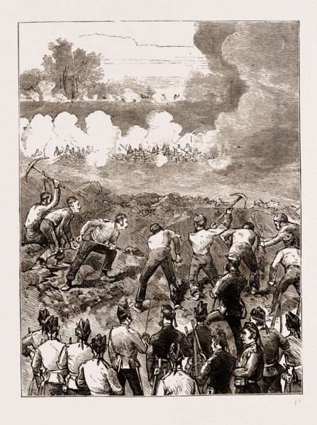 EXPLODING MINE IN THE NEW RAVELIN ROYAL ENGINEERS ENTRENCHING IN THE CRATER OF THE MINZ