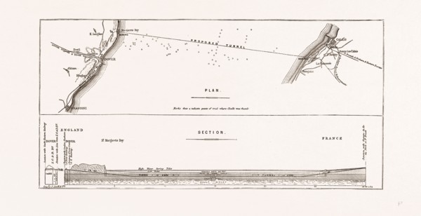FROM DOVER TO CALAIS: PLAN OF THE NEW CHANNEL TUNNEL SCHEME, 1875