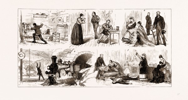 THE TICHBORNE CASE IN PARIS, FRANCE, 1875, SCENES FROM "L'AFFAIRE COVERLEY" AT THE THEATRE DE