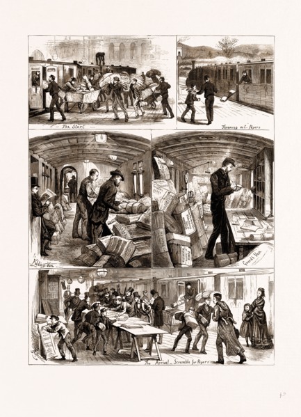 NOTES IN AN EARLY NEWSPAPER TRAIN, UK, 1875