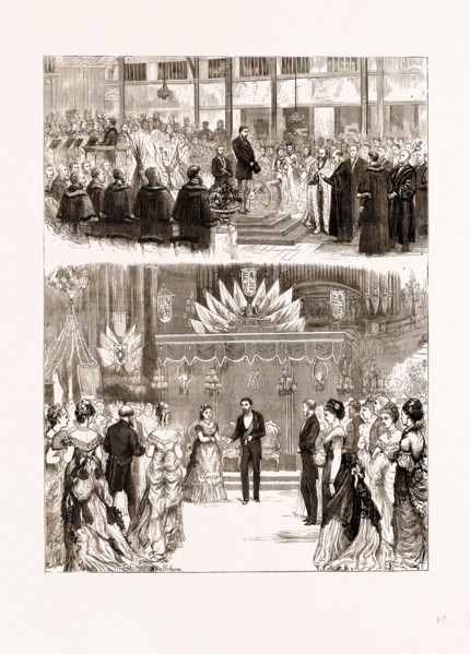 H.R.H. THE DUKE OF EDINBURGH AT LEEDS: 1. THE TOWN CLERK READING THE ADDRESS. 2. THE BALL IN THE