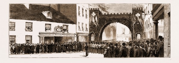 CENTENARY OF THE BATTLE OF JERSEY, FETE AT ST. HELIER'S: THE PROCESSION AT CHARING CROSS, 1881