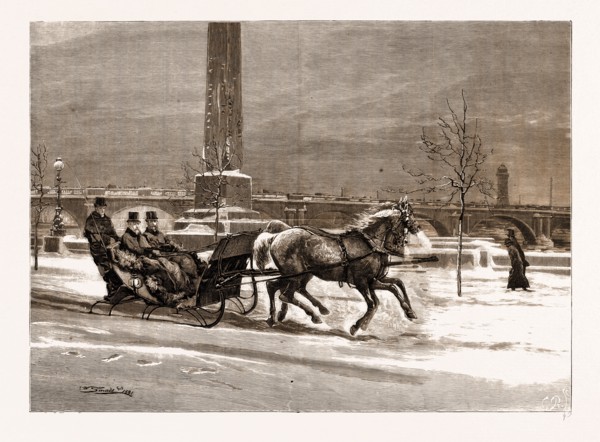 THE LATE FROST: THE PRINCE OF WALES SLEIGHING ON THE THAMES EMBANKMENT, UK, 1881