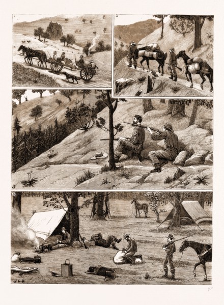 DEER HUNTING IN THE "COAST RANGE" MOUNTAINS, CALIFORNIA: 1. On the Way. 2. Moving Camp. 3. A Long