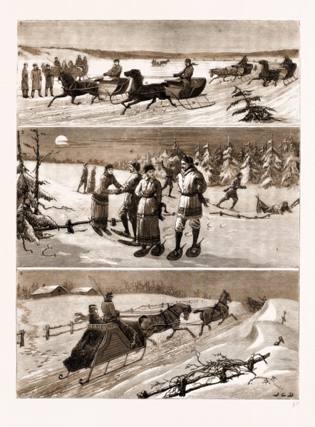 WINTER SPORTS AT HALIFAX, NOVA SCOTIA: 1. A Trotting Match on the Ice. 2. A Moonlight Tramp with