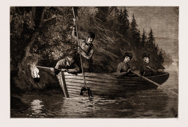LOBSTER SPEARING BY TORCHLIGHT IN CANADA, 1881