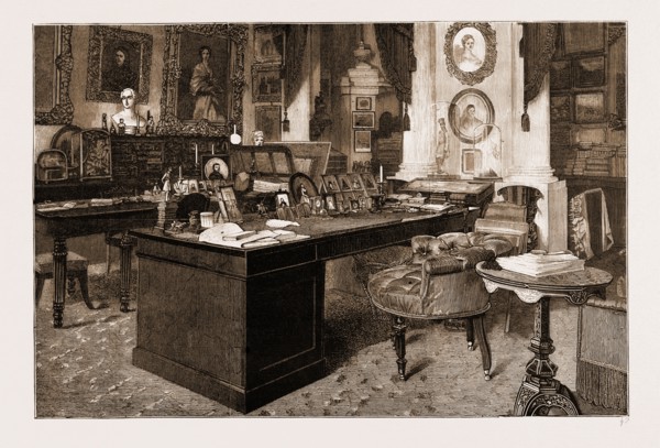THE IMPERIAL STUDY IN THE WINTER PALACE, WHERE THE LATE CZAR ALEXANDER II. DIED, RUSSIA, 1881