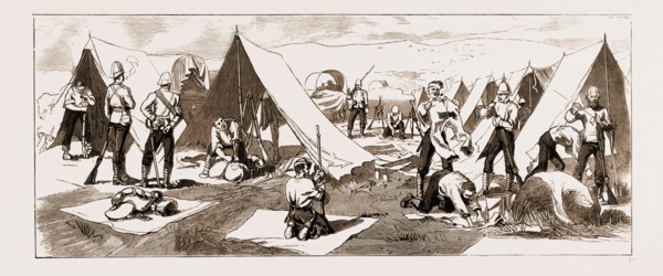 THE REVOLT IN THE TRANSVAAL, SOUTH AFRICA, CAMP SKETCHES: ENCAMPMENT OF THE 83RD REGIMENT, 1881